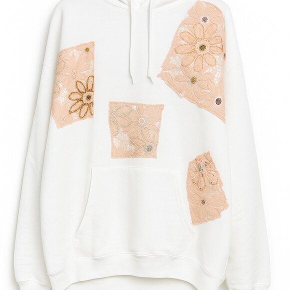 Luxe Patchwork Lace Hoodie Handmade Embellished Oversized Chic Hoodie XXL - Picture 2 of 4